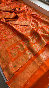Festive Bandhej Inspired Banarasi Silk Saree With Rich Woven Pallu Design