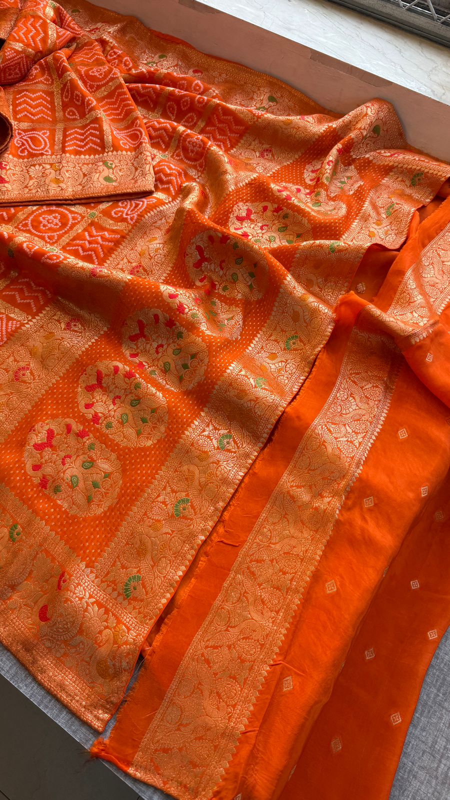 Festive Bandhej Inspired Banarasi Silk Saree With Rich Woven Pallu Design