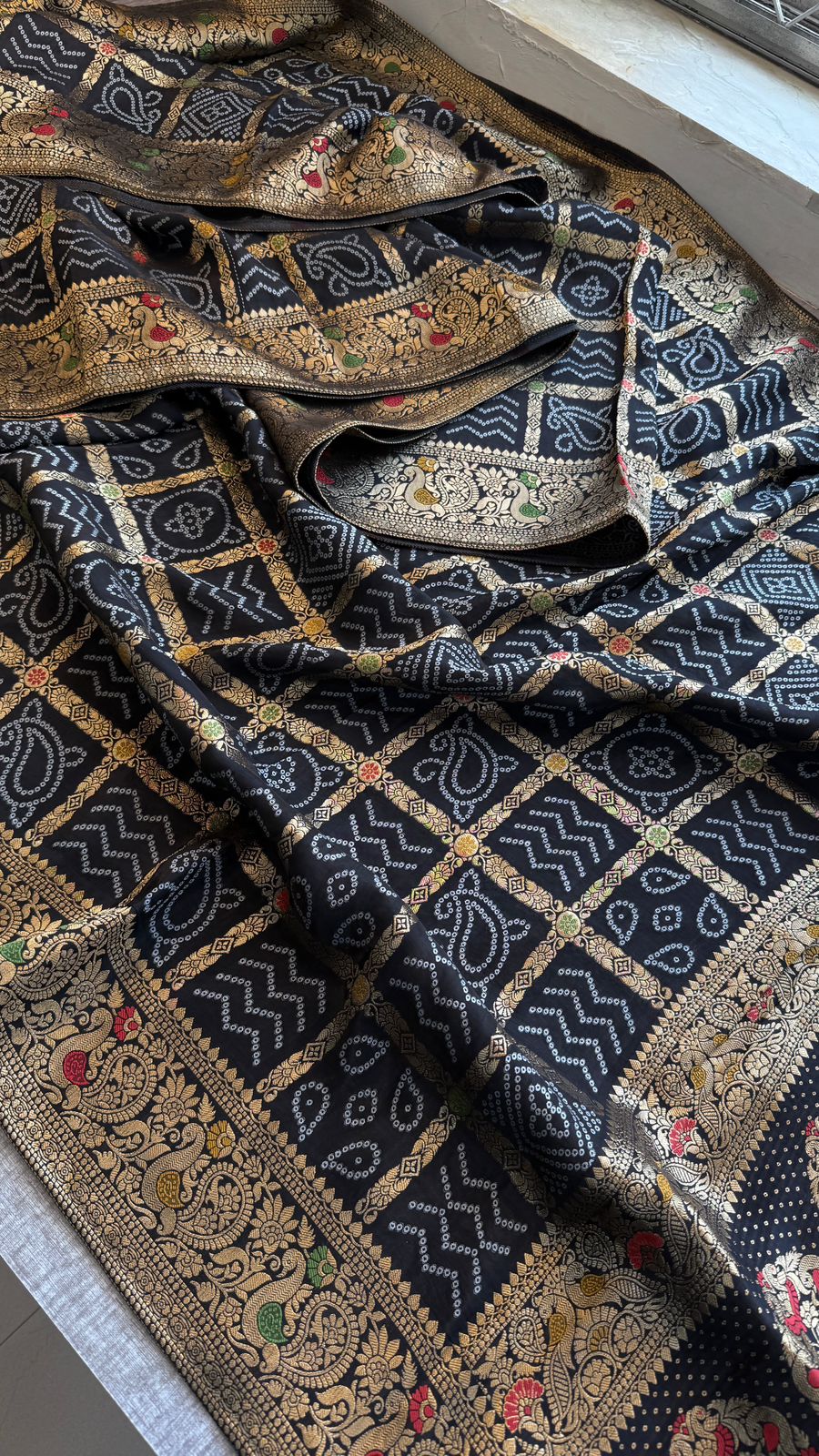 Festive Bandhej Inspired Banarasi Silk Saree With Rich Woven Pallu Design