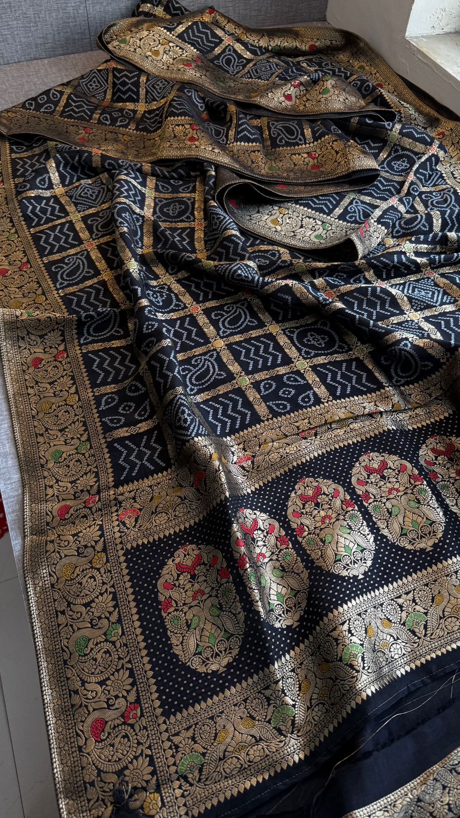 Festive Bandhej Inspired Banarasi Silk Saree With Rich Woven Pallu Design