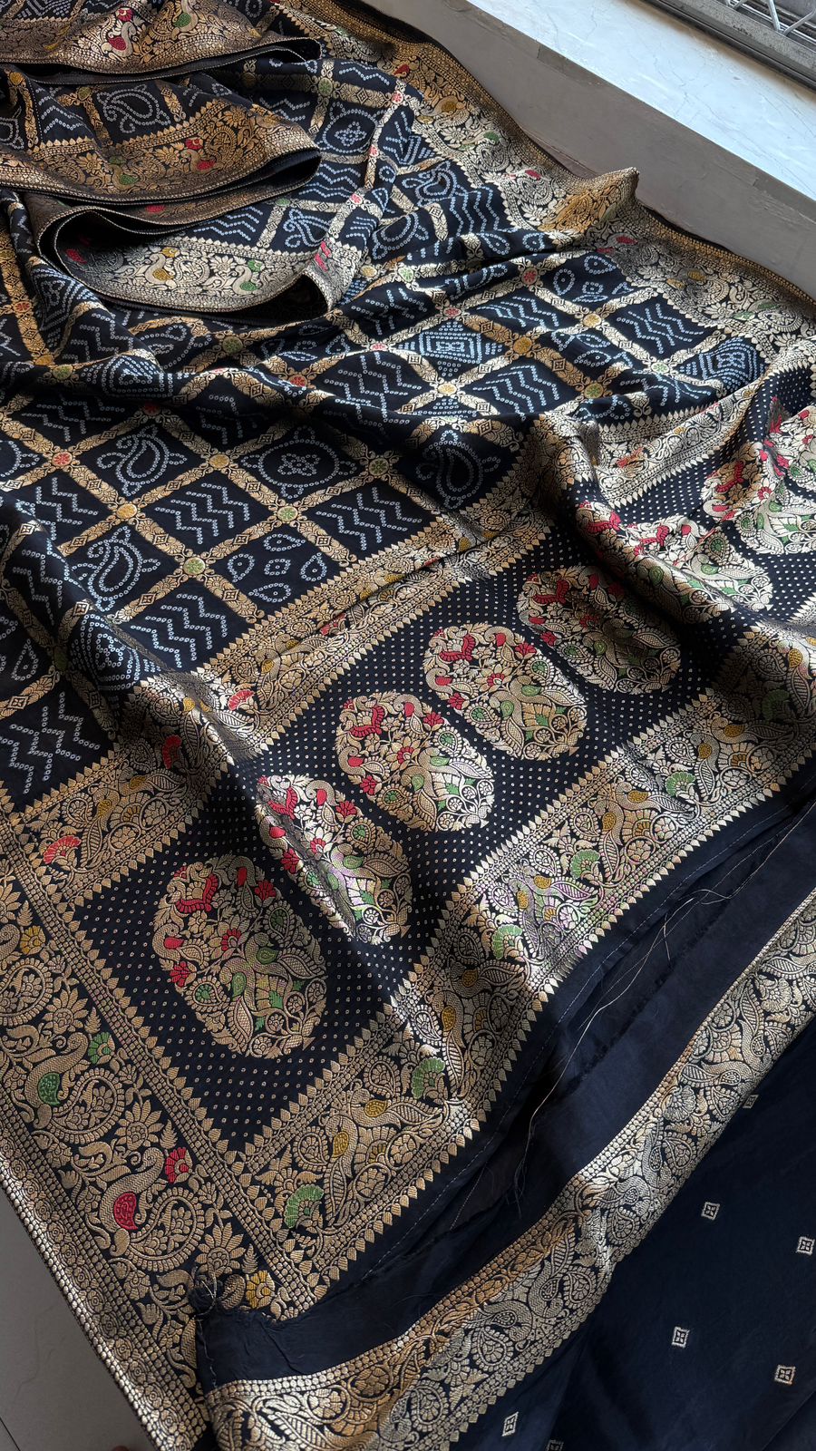 Festive Bandhej Inspired Banarasi Silk Saree With Rich Woven Pallu Design