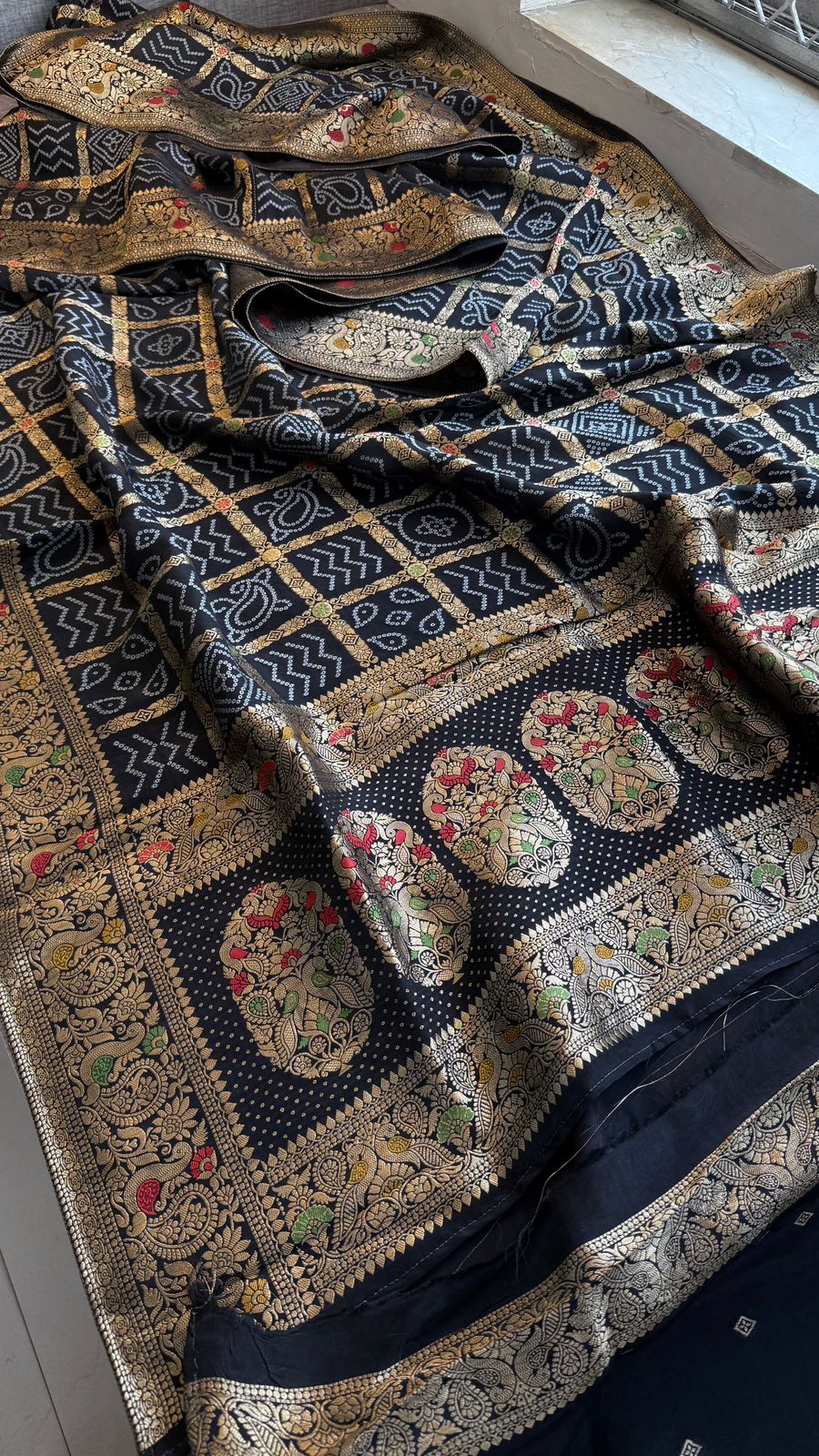 Festive Bandhej Inspired Banarasi Silk Saree With Rich Woven Pallu Design