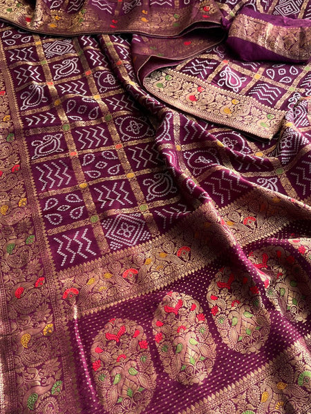 Festive Bandhej Inspired Banarasi Silk Saree With Rich Woven Pallu Design