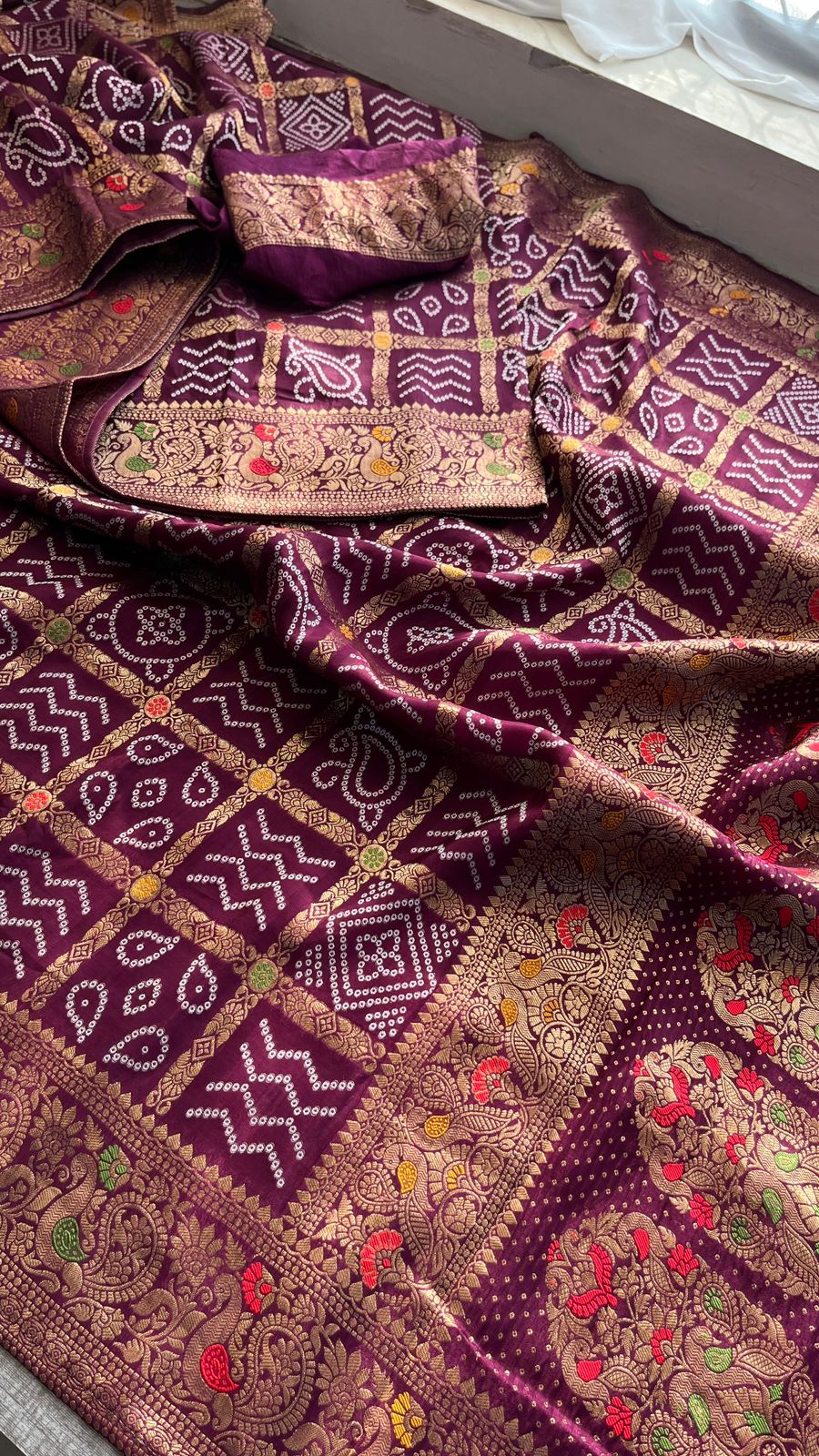 Festive Bandhej Inspired Banarasi Silk Saree With Rich Woven Pallu Design