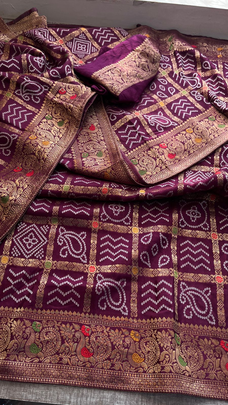 Festive Bandhej Inspired Banarasi Silk Saree With Rich Woven Pallu Design