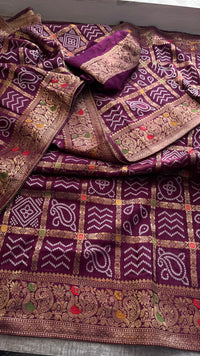 Festive Bandhej Inspired Banarasi Silk Saree With Rich Woven Pallu Design