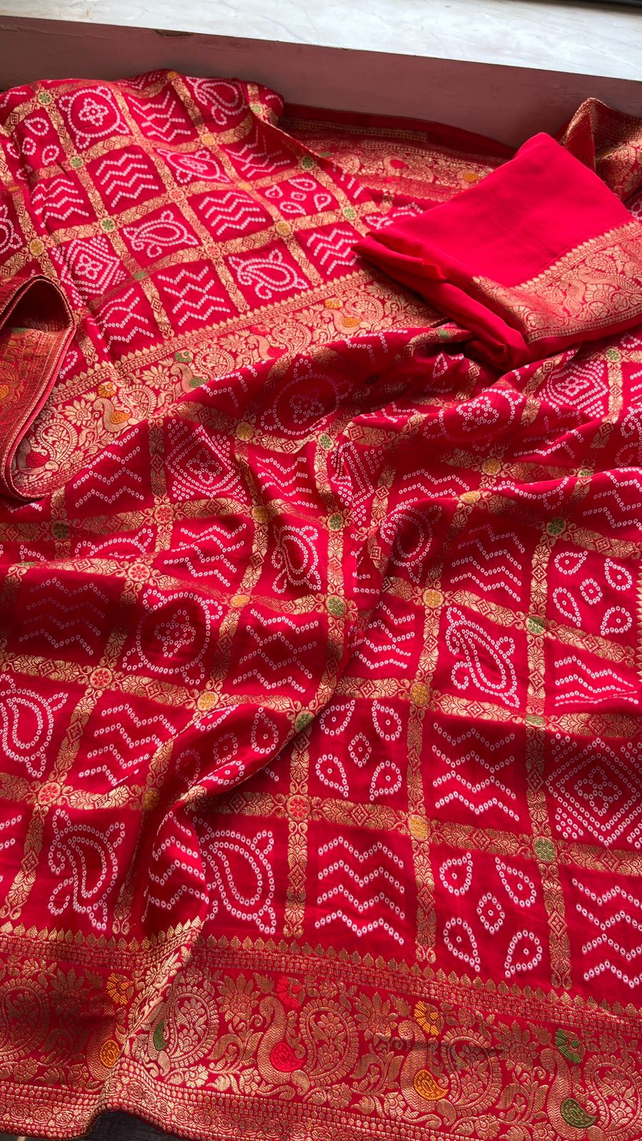 Festive Bandhej Inspired Banarasi Silk Saree With Rich Woven Pallu Design