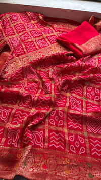 Festive Bandhej Inspired Banarasi Silk Saree With Rich Woven Pallu Design