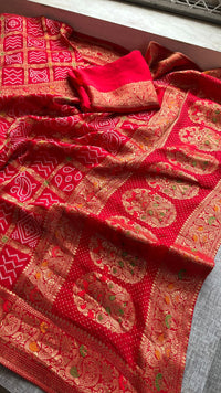 Festive Bandhej Inspired Banarasi Silk Saree With Rich Woven Pallu Design
