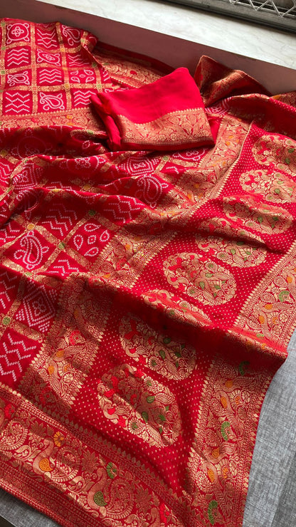 Bandhej Zari Weaving On Banarasi Silk · 24 Artisan Hours of work · The Jashn Edit