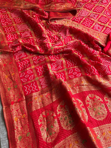 Festive Bandhej Inspired Banarasi Silk Saree With Rich Woven Pallu Design