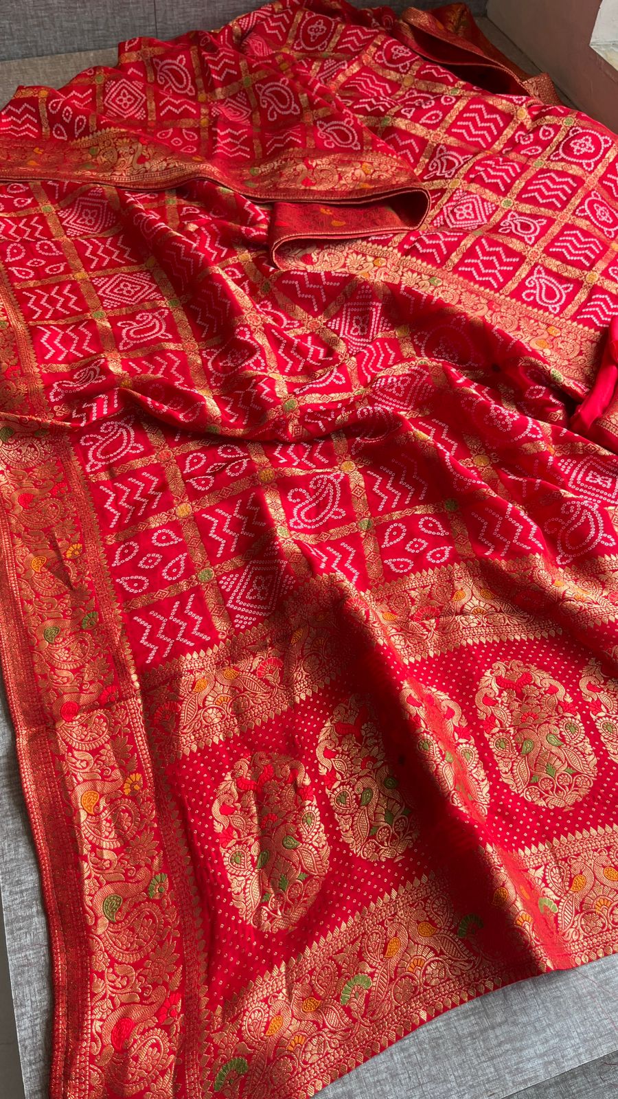 Festive Bandhej Inspired Banarasi Silk Saree With Rich Woven Pallu Design