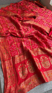 Festive Bandhej Inspired Banarasi Silk Saree With Rich Woven Pallu Design