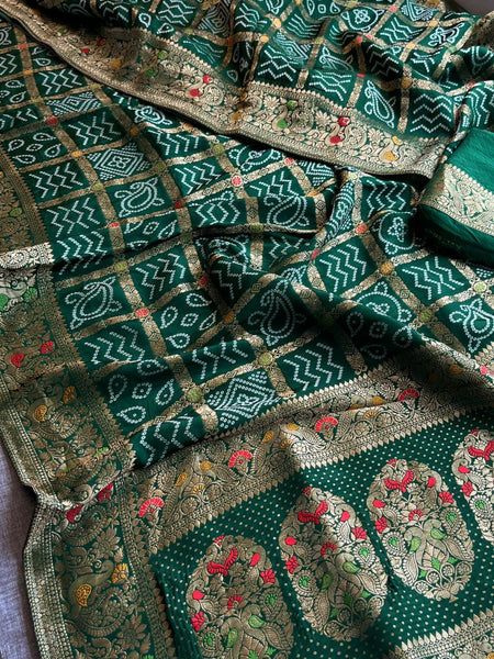 Festive Bandhej Inspired Banarasi Silk Saree With Rich Woven Pallu Design