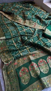 Festive Bandhej Inspired Banarasi Silk Saree With Rich Woven Pallu Design