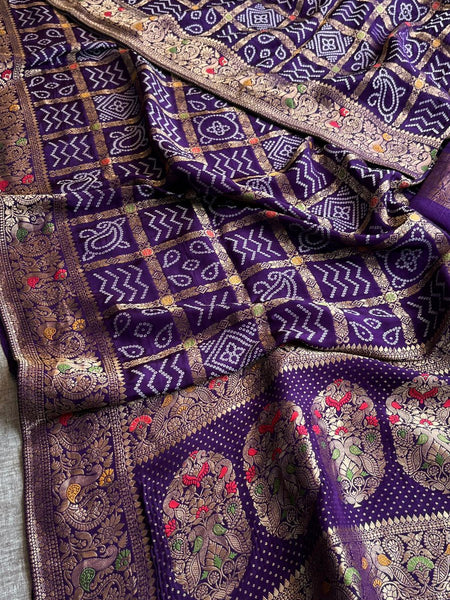 Festive Bandhej Inspired Banarasi Silk Saree With Rich Woven Pallu Design
