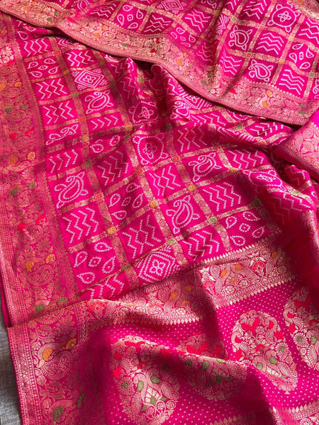 Festive Bandhej Inspired Banarasi Silk Saree With Rich Woven Pallu Design
