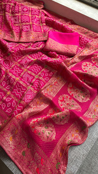 Festive Bandhej Inspired Banarasi Silk Saree With Rich Woven Pallu Design