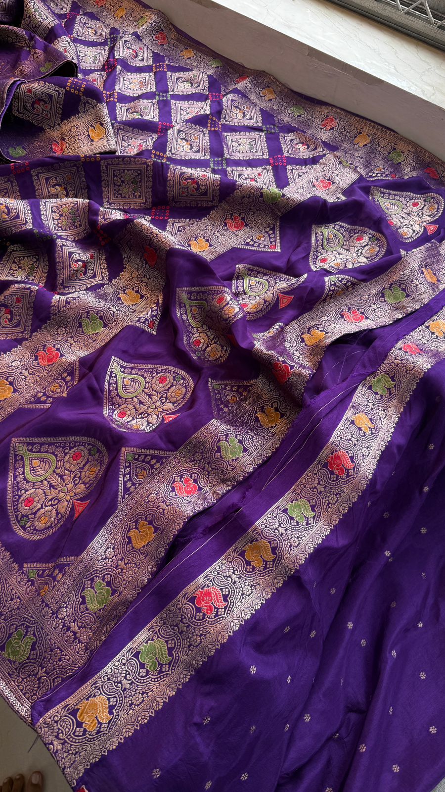 Bandhani Zari Weaving On Munga Silk Banarasi · 28 Artisan Hours of work · The Virasat Edit