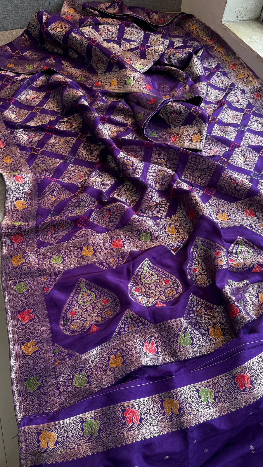 Bandhani Zari Weaving On Munga Silk Banarasi · 28 Artisan Hours of work · The Virasat Edit