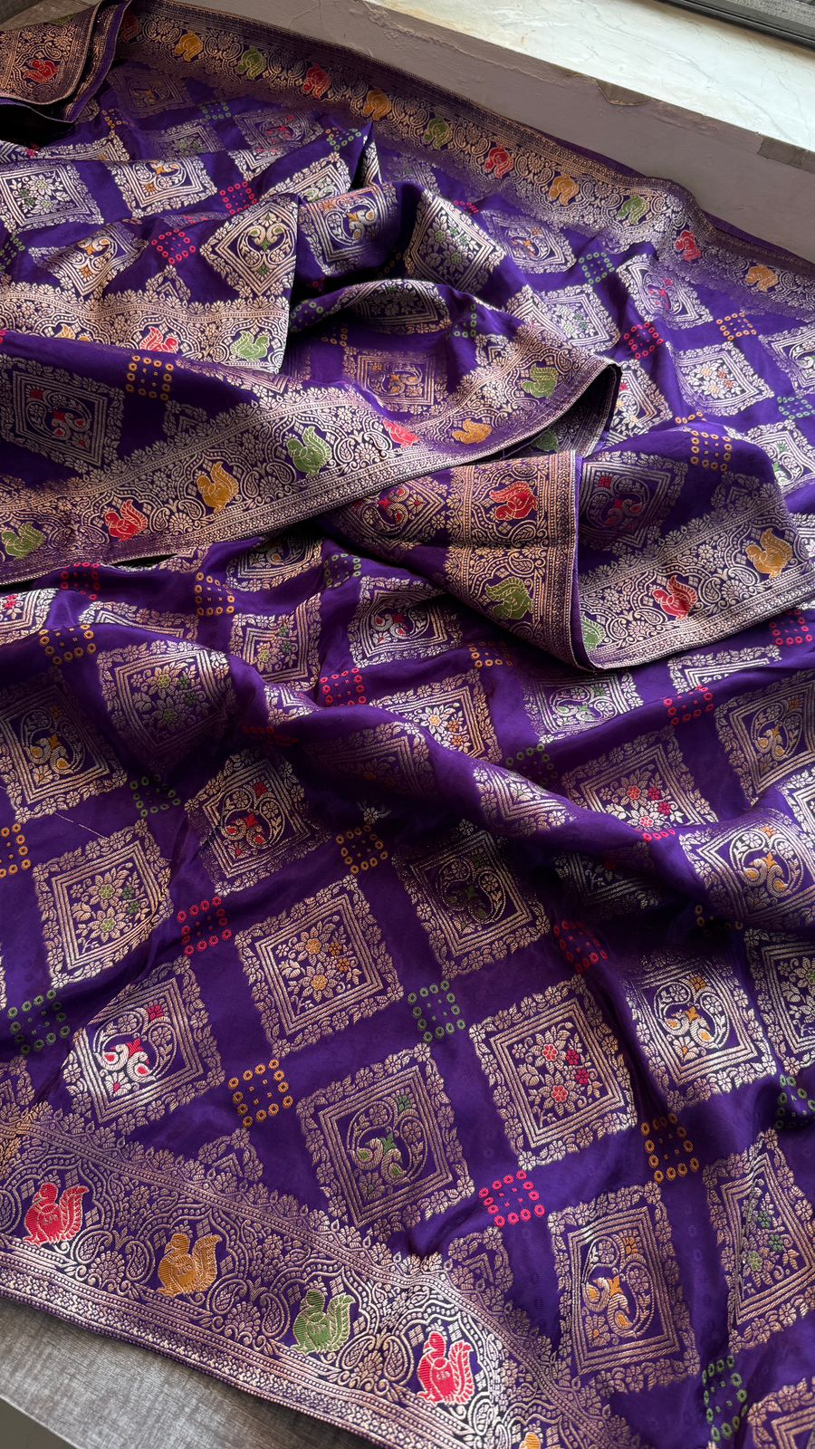 Bandhani Zari Weaving On Munga Silk Banarasi · 28 Artisan Hours of work · The Virasat Edit