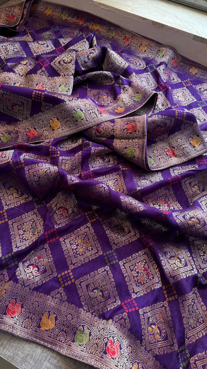 Bandhani Zari Weaving On Munga Silk Banarasi · 28 Artisan Hours of work · The Virasat Edit