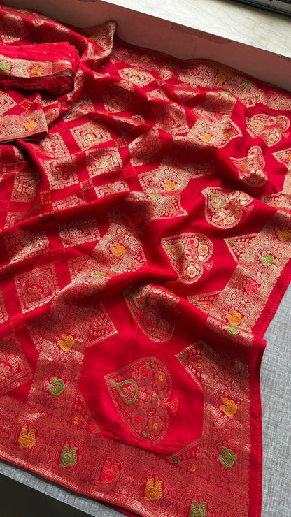 Bandhani Zari Weaving On Munga Silk Banarasi · 28 Artisan Hours of work · The Virasat Edit