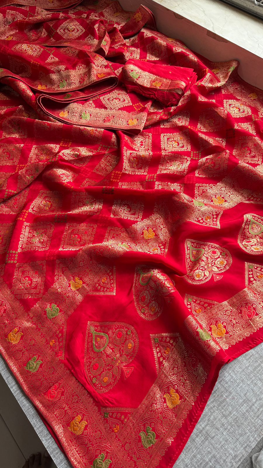 Bandhani Zari Weaving On Munga Silk Banarasi · 28 Artisan Hours of work · The Virasat Edit