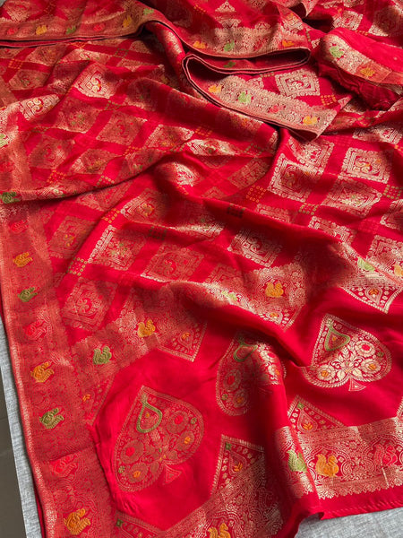Heritage Bandhani Banarasi Munga Silk Saree With Traditional Woven Motifs