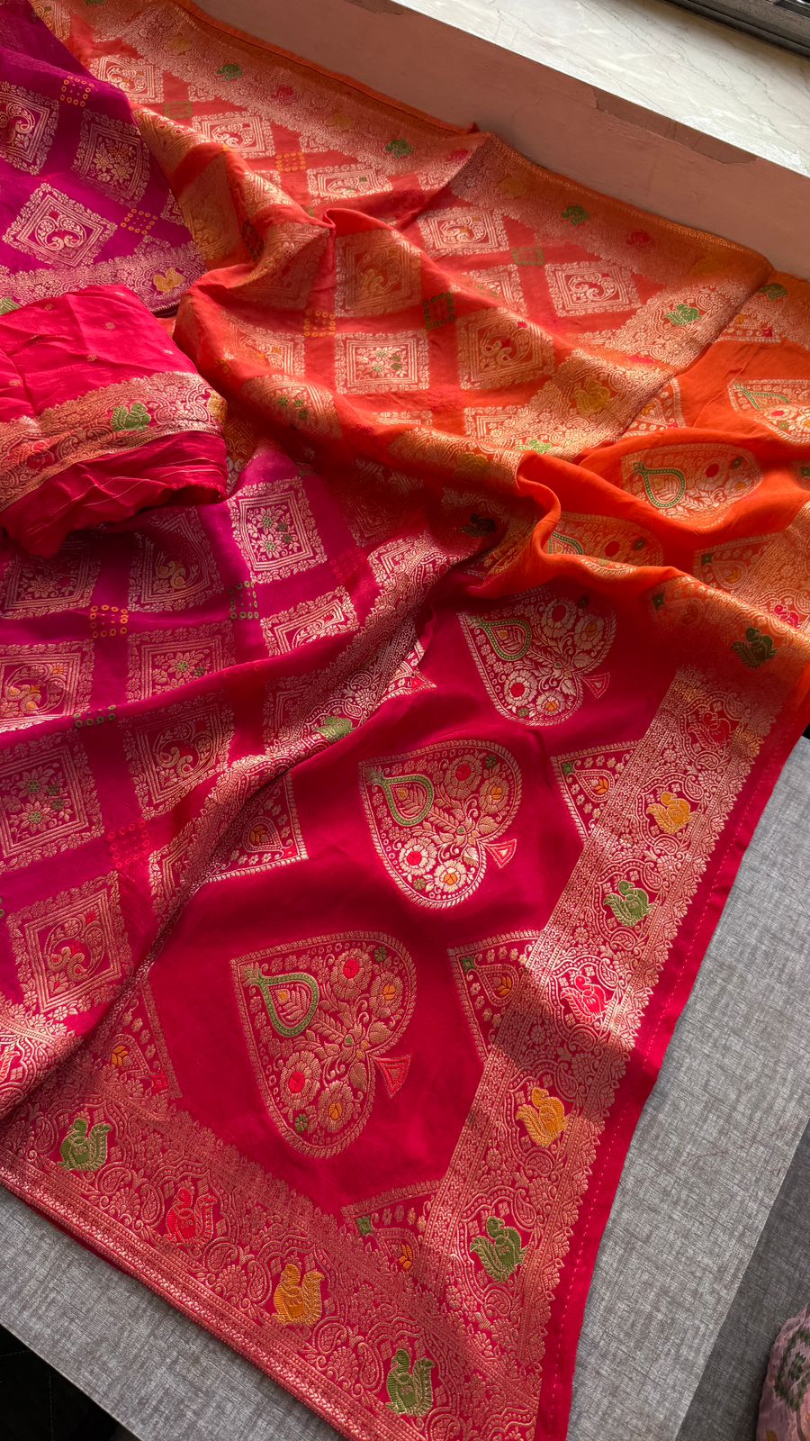 Bandhani Zari Weaving On Munga Silk Banarasi · 28 Artisan Hours of work · The Virasat Edit
