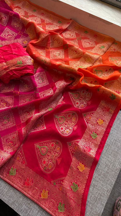 Bandhani Zari Weaving On Munga Silk Banarasi · 28 Artisan Hours of work · The Virasat Edit