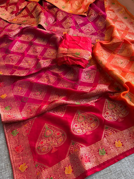 Heritage Bandhani Banarasi Munga Silk Saree With Traditional Woven Motifs