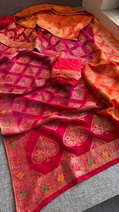 Bandhani Zari Weaving On Munga Silk Banarasi · 28 Artisan Hours of work · The Virasat Edit