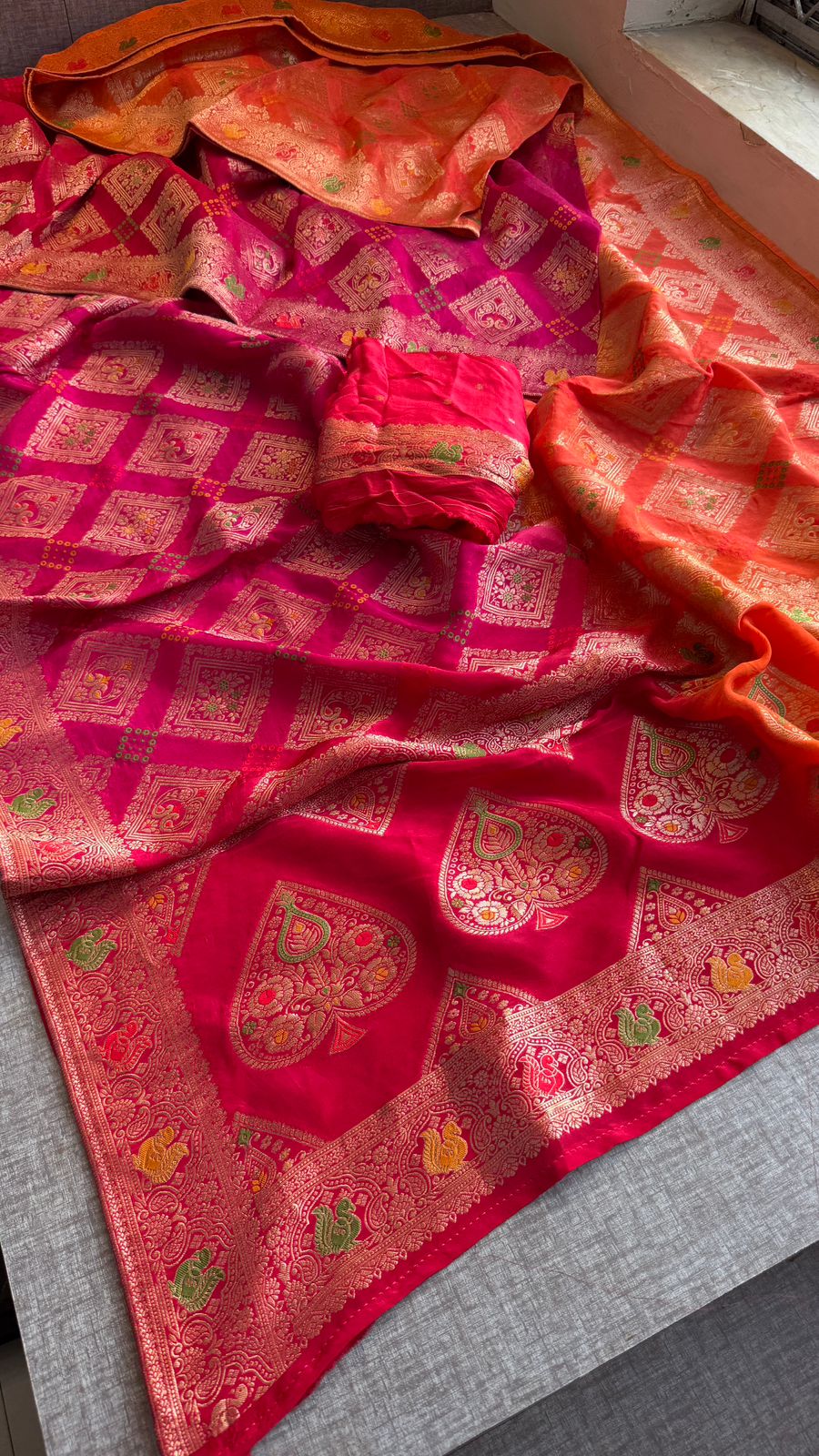 Bandhani Zari Weaving On Munga Silk Banarasi · 28 Artisan Hours of work · The Virasat Edit