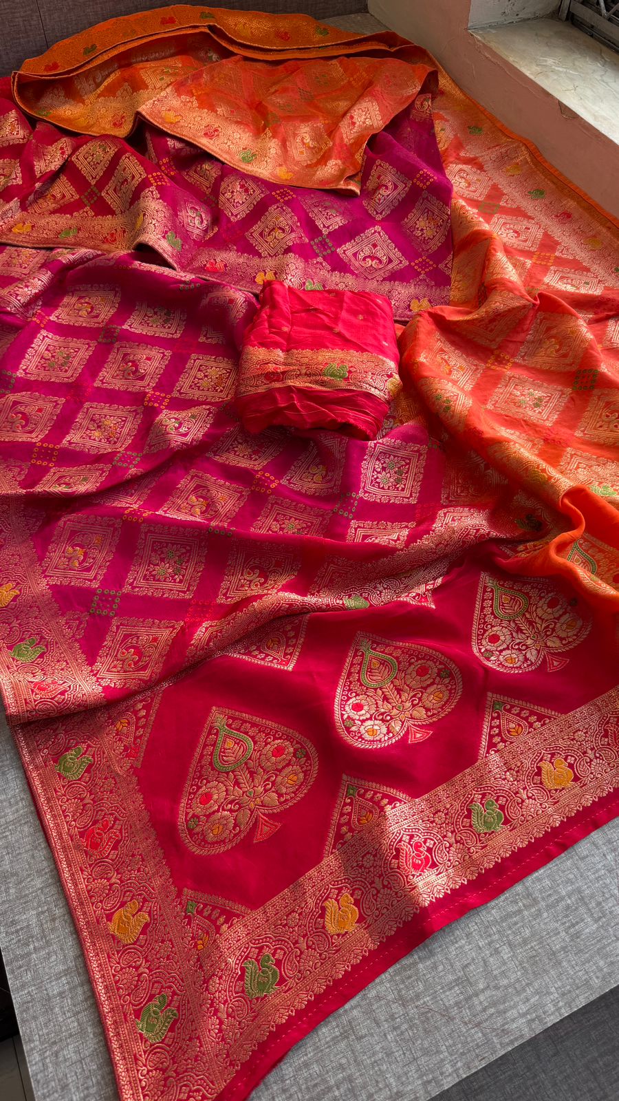 Bandhani Zari Weaving On Munga Silk Banarasi · 28 Artisan Hours of work · The Virasat Edit