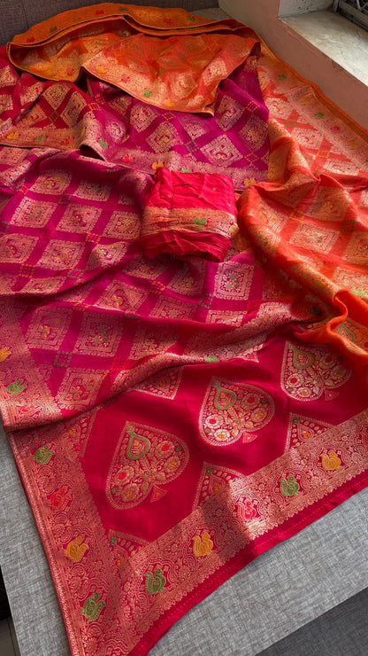 Bandhani Zari Weaving On Munga Silk Banarasi · 28 Artisan Hours of work · The Virasat Edit