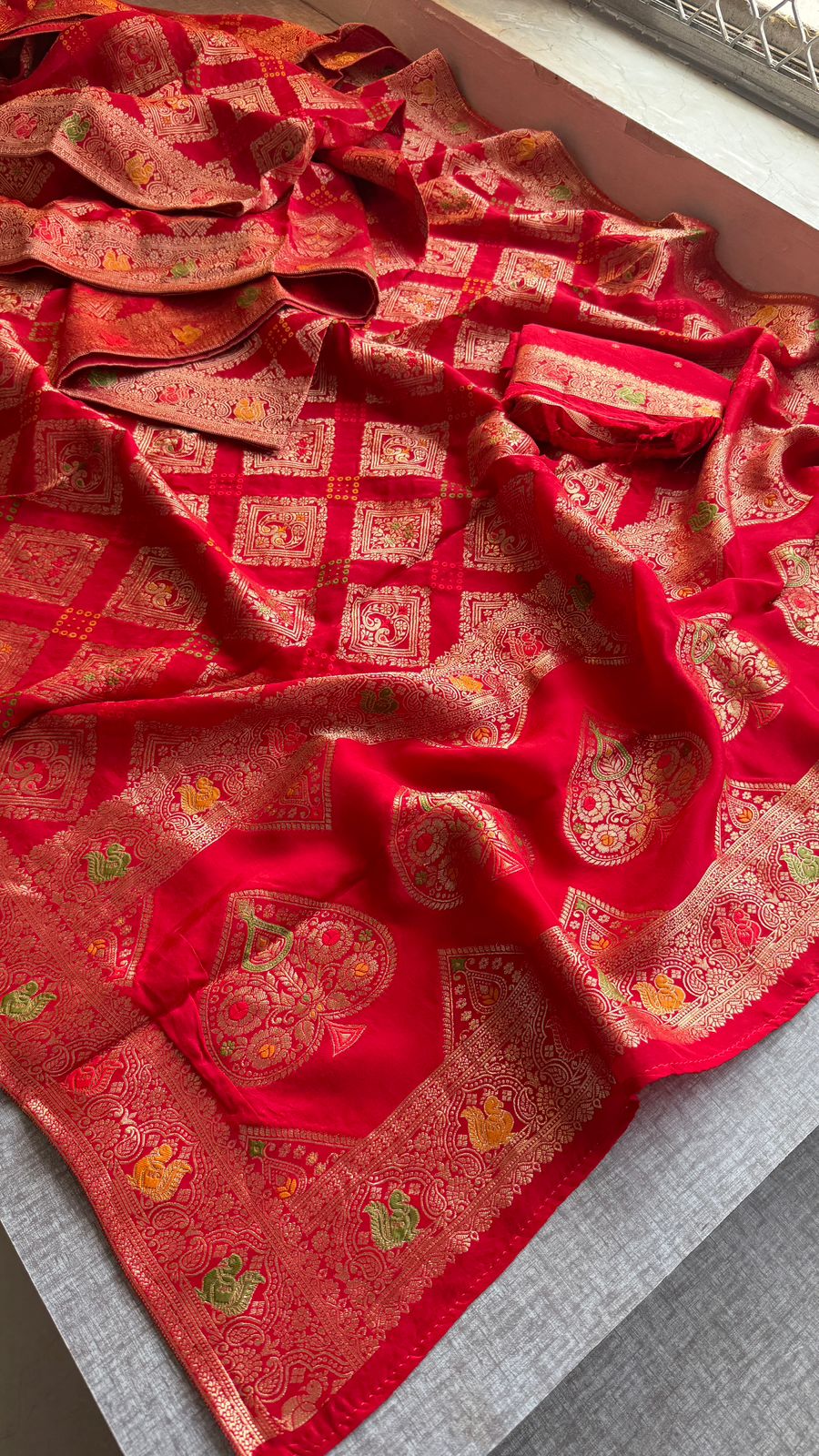 Bandhani Zari Weaving On Munga Silk Banarasi · 28 Artisan Hours of work · The Virasat Edit