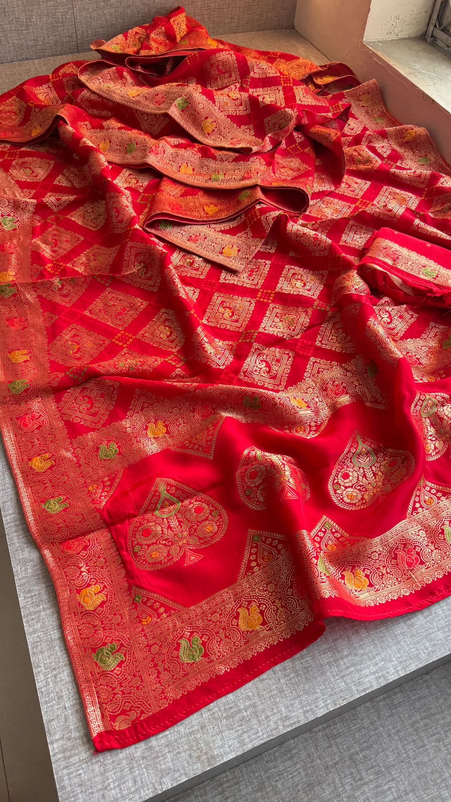Bandhani Zari Weaving On Munga Silk Banarasi · 28 Artisan Hours of work · The Virasat Edit