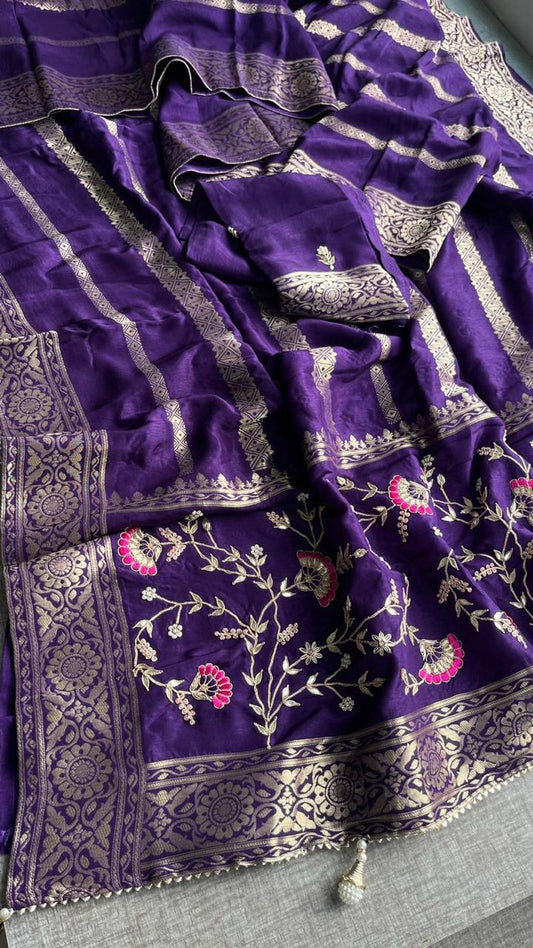 Zardozi Sequins And Gotta Patti On Munga Silk Banarasi · 56 Artisan Hours of work · The Sunehri Edit