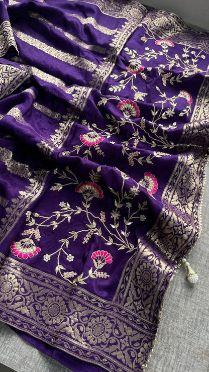 Zardozi Sequins And Gotta Patti On Munga Silk Banarasi · 56 Artisan Hours of work · The Sunehri Edit