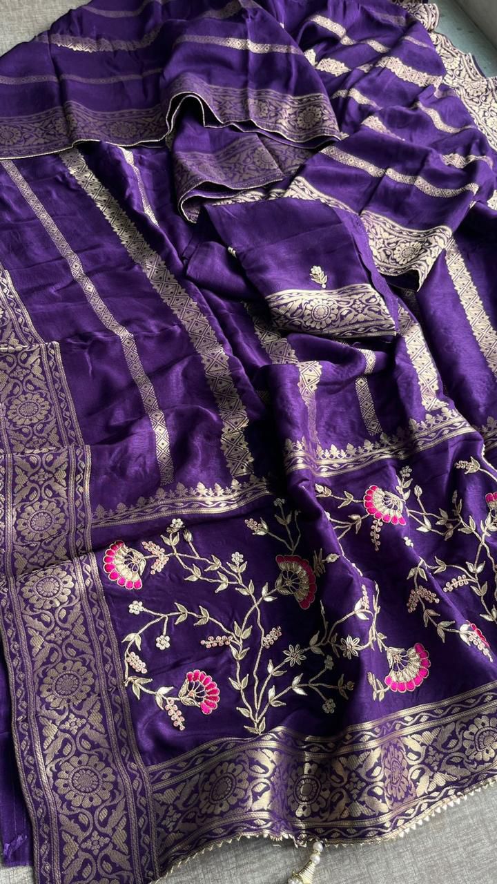Zardozi Sequins And Gotta Patti On Munga Silk Banarasi · 56 Artisan Hours of work · The Sunehri Edit