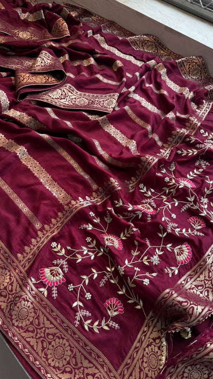 Zardozi Sequins And Gotta Patti On Munga Silk Banarasi · 56 Artisan Hours of work · The Sunehri Edit