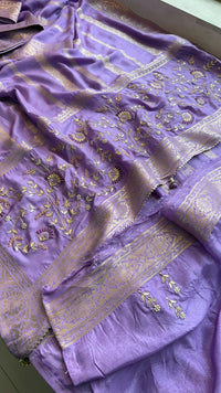 Banarasi Munga Silk Saree With Zardozi Sequins And Gotapatti Handwork