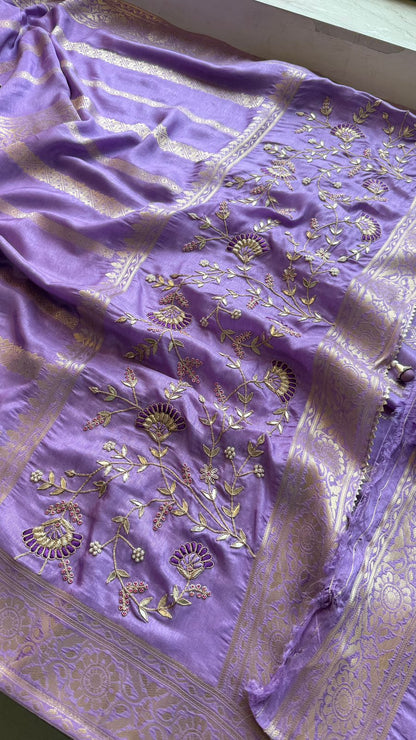Zardozi Sequins And Gotta Patti On Munga Silk Banarasi · 56 Artisan Hours of work · The Sunehri Edit