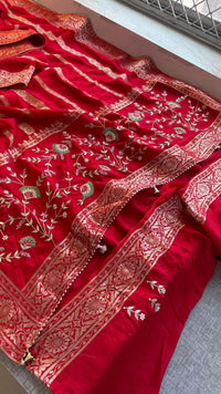Banarasi Munga Silk Saree With Zardozi Sequins And Gotapatti Handwork