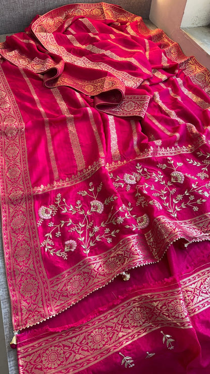 Zardozi Sequins And Gotta Patti On Munga Silk Banarasi · 56 Artisan Hours of work · The Sunehri Edit