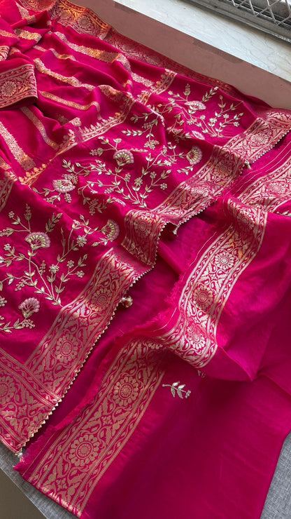 Zardozi Sequins And Gotta Patti On Munga Silk Banarasi · 56 Artisan Hours of work · The Sunehri Edit
