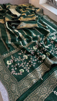 Banarasi Munga Silk Saree With Zardozi Sequins And Gotapatti Handwork