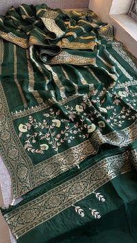 Banarasi Munga Silk Saree With Zardozi Sequins And Gotapatti Handwork