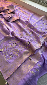 Banarasi Munga Silk Saree With Zardozi Sequins And Gotapatti Handwork